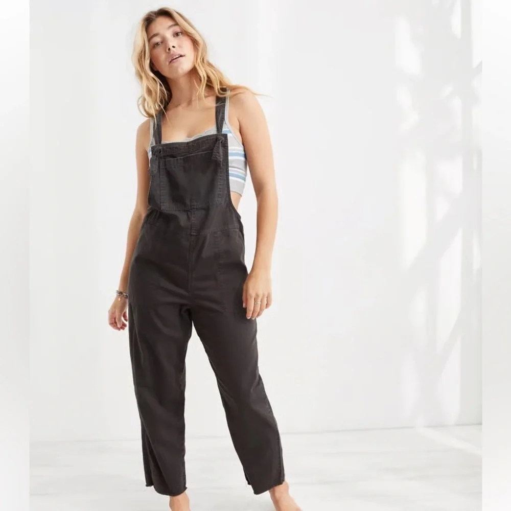 NEW AERIE Denim Overalls Werk & Play Twill Baggy Wide Leg Black Grey Women’s XS - Picture 1 of 8
